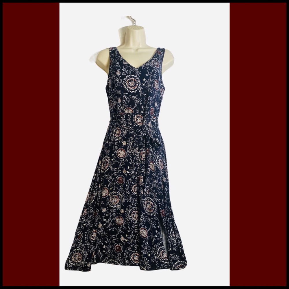 ANN TAYLOR PAISLEY PRINT BELTED JERSEY MIDI DRESS - Picture 4 of 12